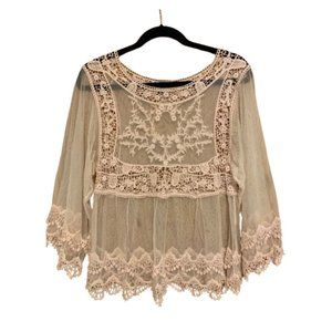 Pink Melo Blush Sheer 3/4 Sleeve Top